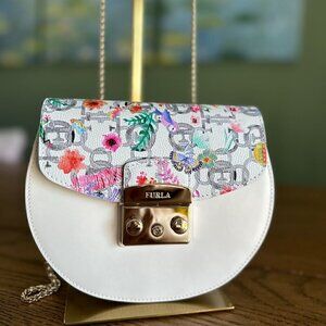 NWT! Furla My Play Interchangeable Metropolis Leather Flap -Watercolor white